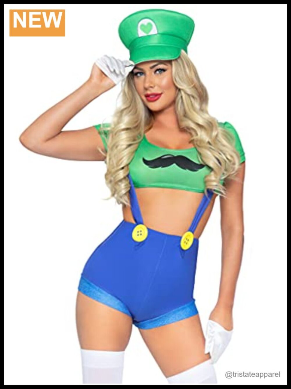 3 Pc Gamer Babe Costume Crop Top Suspender Shorts Hat Cosplay Halloween